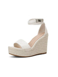 Summer New Luxury Women's Sandals Fashion and Comfortable Leather Straw Thick Bottom Super High Heel Wedge Heel