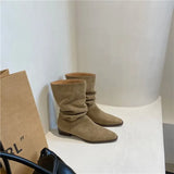 Spring and Autumn New Retro Square Toe Mid-well Boots Women's Solid Color All-match Comfortable Fashion Boots