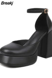 Pumps Chunky Heel Ankle Strap Shoes 2023 Spring Summer Wedding Shoes Fashion Sexy Mary Janes Pumps Big Size