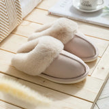 Winter Warm Home Fur Slippers Women Luxury Faux Suede Plush Couple Cotton Shoes Indoor Bedroom Flat Heels Fluffy