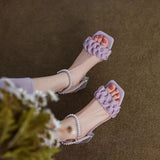 High Quality Shoes for Women Fashion Pearl Sexy Open Toe Sandals Summer The New Elegant Pleated Ice Silk Lace Women