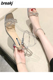 5cm Rhinestone Bow Sandals Woman Summer Designer Shoes Crystal Round Heel Ladies elegant Dress Party