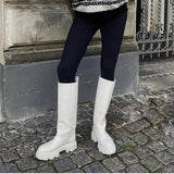 Women INS Genuine Leather Boots Knee High Boot Platform Design Riding Booties Thick Heel Ladies Autumn Winter