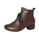 Retro Autumn Winter Shoes Women Boots Genuine PU Leather Zip Round Toe Handmade Concise Leisure Sewing Ankle Platform