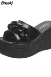 Women Slippers Chain High Heels Female Casual Shoes Summer Outside White Black Slides Ladies Beach Pantuflas De