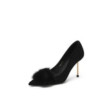 Breakj Winter New French Marinade Hair High Heels Design Sense Of Niche Stupant Temperament Royal Sister Sexy Singles
