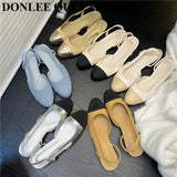 Mixed Color Slingback Sandals Women Elastic Band Back Strap Flats Mule New Brand Design Shoes Female Ballet Office