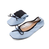 Leather Shoes Women Casual Ballet Flats 2023 Spring Autumn Lace Up Bow Comfortable Square Toe Wholesale Shoes Size