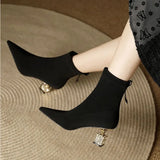 Spring and Autumn New Pointed Fashion Women's Elastic Boots Black Cover Wear Versatile Comfortable Short Boots for