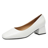 Women High Heels Pumps Closed Square Toe Shallow Basic Office Square Heel Heels Classic Ladies Dress Party Slip-On Weding