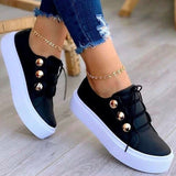 Summer Fashion Women Flats Solid Skateboard Shoes Comfortable Casual Pu Sneakers Female Platform Lace-Up Sneakers