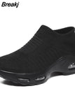 Women Sneakers 2023 Spring Flat Shoes Slip on Platform Sneakers for Women Black Breathable Mesh Sock Sneakers