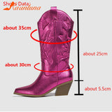 Vintage Style Western Boots For Women 2023 New Arrived Embroidery Mid Calf Boots Pointed Toe Autumn Winter Ladies
