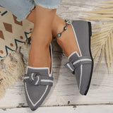 Women's Knitted Slip on Flats Breathable Comfortable Solid Color Walking Shoes Casual Pointed Toe Walking Sneakers