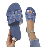 Size Slippers 2024 Summer New Flat Bottomed Sandals for Women's Denim Solid Color