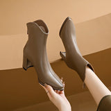 Winter New Fashionable Pointed Leather Top Outerwear with Rear Zipper Large Comfortable Naked Boots Women's