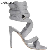 Snake Strap Long Shoes Women's Sandals Summer 2024 Sexy Stiletto Heel Stripper Shoes Star Style Slingback Heeled