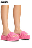Women's Fashion Open-to-e Home Slippers Women's New Style platform slippers Summer Large Size Thick Soles, Towel Plush