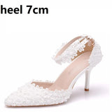 Queen Women Lace High Heels Banquet Wedding Shoes Bridal Sandals Pointed Sweet Wild Single Pumps Large