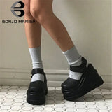 Brand Punk Goth Cover Toe Platform Wedges Thick Heels Women Shoes Hook Loop Design Summer women's Sasndals