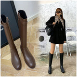 Winter Women High Boots Plus Velvet Leather Long Boots for Women Casual Zipper Thick Heel Knight Boot Fashion Botas