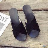 Toe Sandals Women Cross Strap Chunky Heel Sandal Thick High-Heeled Flip Flop Gladiator Sandals Women Casual Summer