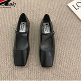 Flat Shoes Women Simple Solid Color Square Toe Single Shoes Mary Jane Shoes Woman Spring And