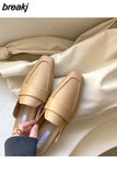 Spring Women Mule Slippers Fashion Square Toe Flat Casual Slides Slip On Outdoor Female Flip Flops Sandals Zapatillas