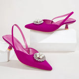 Brand Crystal Buckle Pearl Designer Shoes Women Low Thin Heels Sandals Pointed Toe Slingback Slip On Mules Dress
