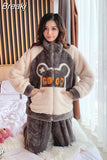 Women's Warm Home Clothes Sleepwear Ladies Flannel Thick Coral Fleec Oversized Woolen Pijama Zipper Plush Coral