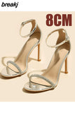 8/10cm Women Shoes New Thin Heels One Word Sandals Women Summer Fashion High Heels Rhinestone Sandals Sandalias De