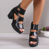 Breakj Heel Thick Heel Roman Sandals Female 2023 Summer New Platform Fashion Versatile Fish Mouth Hollow Sandals Plus
