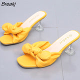 Women Shoes High Heeled Slippers Thick Bow Mules Elegant Butterfly Knot Cut Out Slides Ytmtloy Summer Zapatillas Mujer