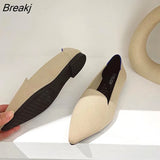 Flat Shoes Women Simple Pointed Single Shoes Spring And Autumn Comfortable Sole Knitting Solid Color Peas