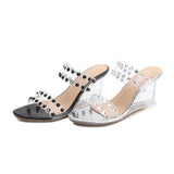 Breakj Rhinestone Comprehensive Wedge Sandals Female Summer New Sexy Crystal Transparent Heels With Wedge
