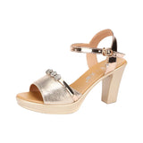High-Heeled Thick-Heeled Sandals Women 2023 Summer New Muffin Thick Soles Waterproof Platform Bright Drill Fish Mouth Large Size