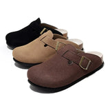 New Men Closed Toe Cork Slippers Casual Women Buckle Non-slip Comfortable Nubuck Leather Outside Slide