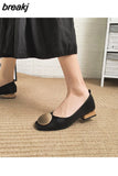 QUEEN Women Flats Shoes Low Wooden Heel Ballet Square Toe Shallow Buckle Brand Shoes Slip On Loafer Big Size 35- 41