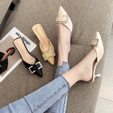 Semi-Slippers Women's Heel Fashion 2024 New Summer Korean Version Wearing Low-Heeled Sandals Tipped