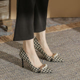 Womens Summer Footwear Pointed Toe Shoes for Woman 2023 Office on Heeled Pumps High Heels Stilito Sale Beige Plaid Free