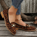 Fashion Leopard Flat Shoes Women Quality Metal Slip on Loafers Shoes Ladies Flats Mocassins Big Size 43 Zapatillas