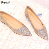 Size 31-44 Fashion Classics Silver Bling Glitter Flats Women Casual Pointed Toe Flat Loafers New Party Dress Sequin