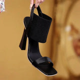 Breakj Spring And Summer New High Heel Single Shoes Design Sense Niche Women's Shoes Casual Pure Black Elastic Belt Heel Sandals