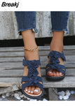 for Women's Summer 2023 Fashion Flower Round Toe Sandals Women Platform Wedge Sandals Women Roman Comfort