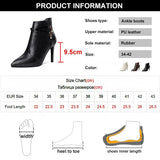 Women's Sexy Pointed Toe Stiletto Heels Ankle Boots Plus Size Autumn Winter Warm Short Plush Booties PU Leather Botas Mujer