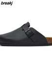 2023 New Buckle Closed Toe Cork Slipper Casual Women Solid Color Beach Outside Non-slip PU Leather
