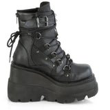 Brand Design Black Gothic Style High Heels Black Front Zipper Ankle Platform Boots Street Cool Woman Wedges