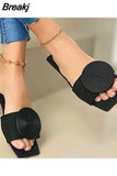 New Woman Summer Flat Sandals Plus Size Round Buckle Solid Flats Female Casual Slippers Ladies Women Fashion Beach