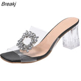 Women's Slippers New Summer Fashion Thick Heels Women's Outer Wear Rhinestone Snake Pattern High Heels Plus Size