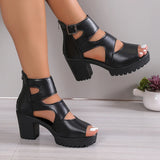 Breakj Heel Thick Heel Roman Sandals Female 2023 Summer New Platform Fashion Versatile Fish Mouth Hollow Sandals Plus